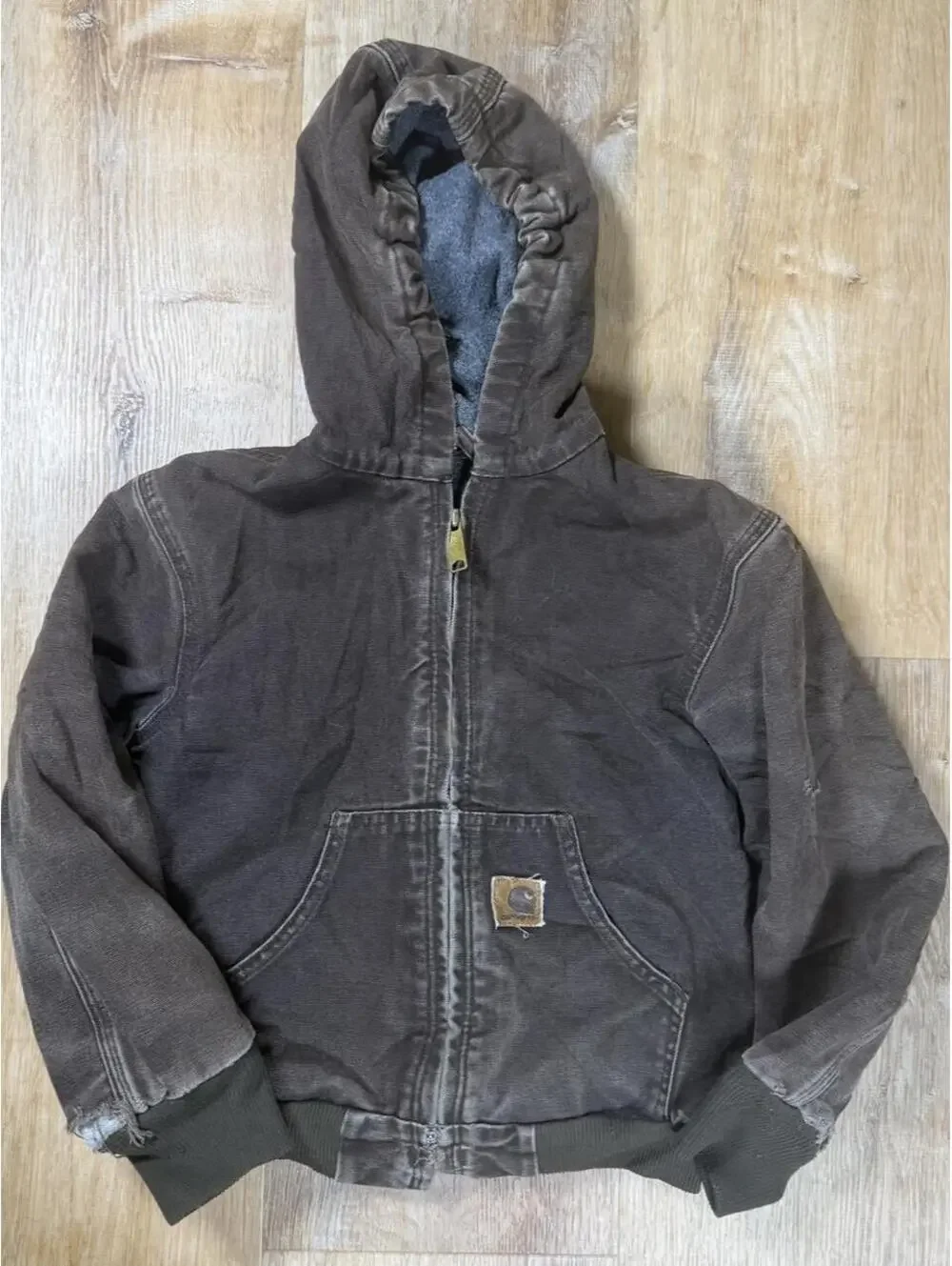 90s Kids Carhartt Hooded Zip-Up Jacket – Brown (No Size Tag)
